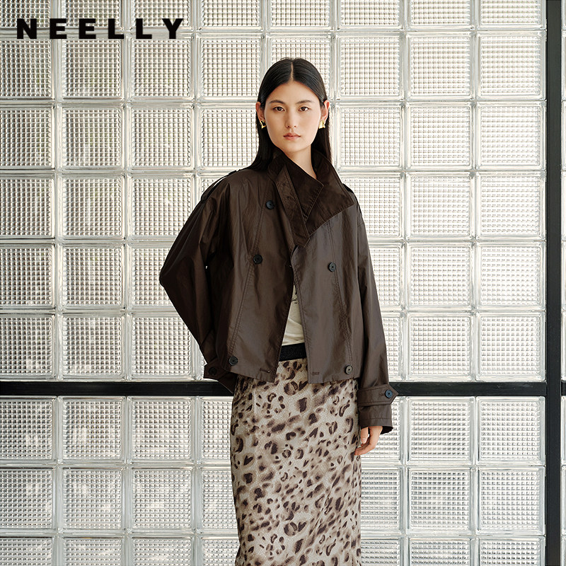 NEELLY纳俪商场同款春季新款宽松廓形短款风衣女气质高级感外套