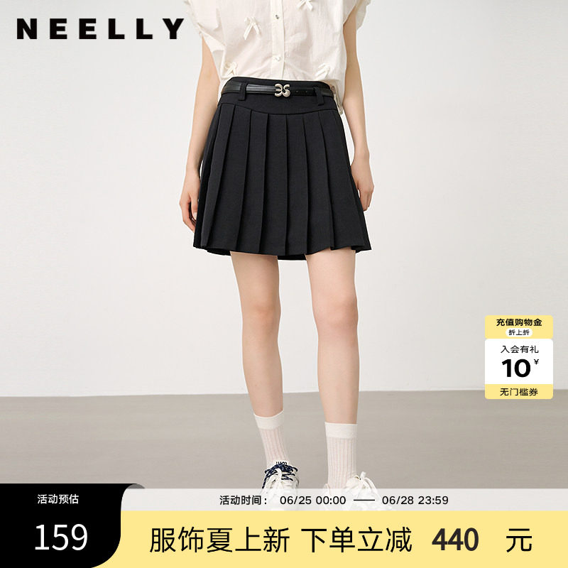 NEELLY纳俪商场同款春秋同款深色百褶裙女经典显瘦百搭短裙