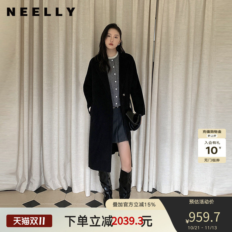 NEELLY纳俪商场同款冬季新款山羊绒高级气质双面呢大衣女羊毛外套