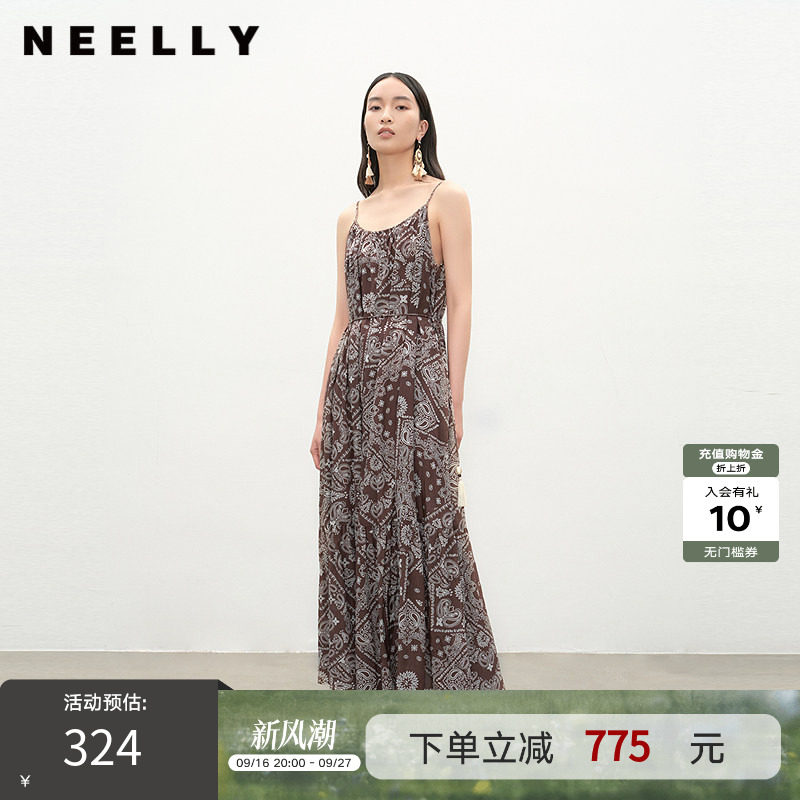 NEELLY纳俪商场同款夏新款时尚复古潮流连衣裙女个性出街长裙