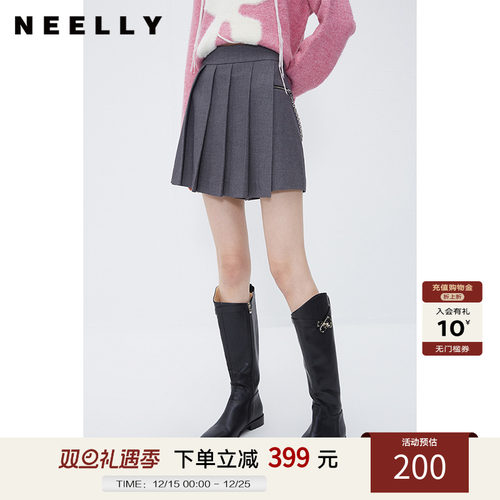 NEELLY纳俪商场同款高腰百褶裙裤女秋冬百搭防走光西装 a字短裤子