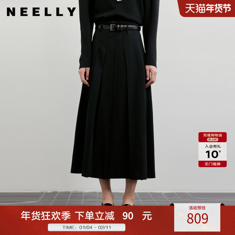 NEELLY纳俪商场同款春新款时尚优雅百褶半身裙女收腰显瘦A字长裙,女装/女士精品,半身裙,淘宝优惠券,粉丝福利购,淘宝优惠卷