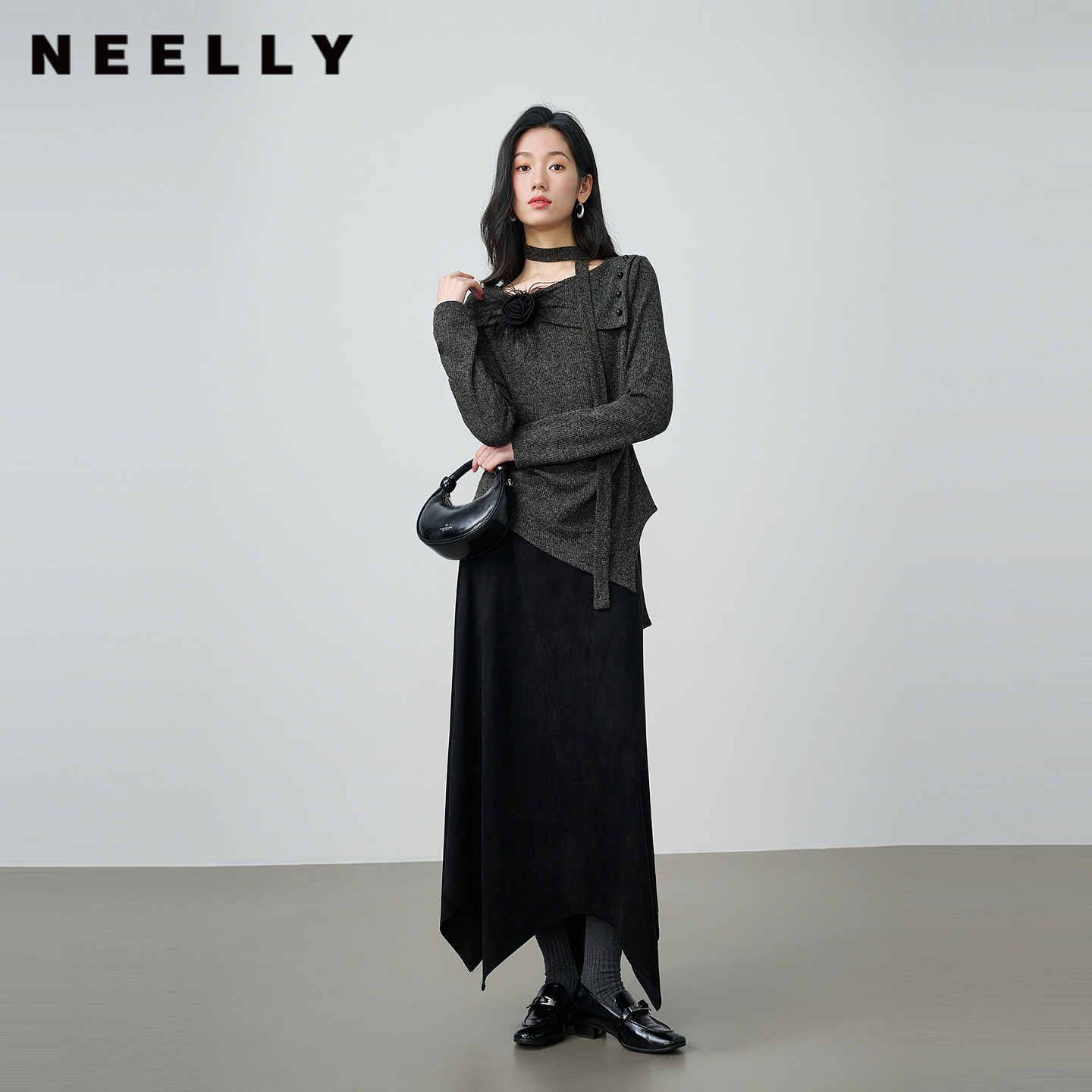 NEELLY纳俪商场同款春新款设计感精致时尚套装女针织衫半裙两件套 - 纳俪旗舰店出品