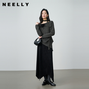 NEELLY纳俪商场同款春新款设计感精致时尚套装女针织衫半裙两件套