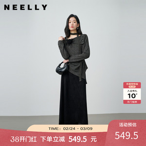 NEELLY纳俪商场同款春新款设计感精致时尚套装女针织衫半裙两件套