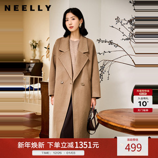 气质通勤羊毛呢大衣女西装 新款 翻领长外套 冬季 NEELLY纳俪商场同款