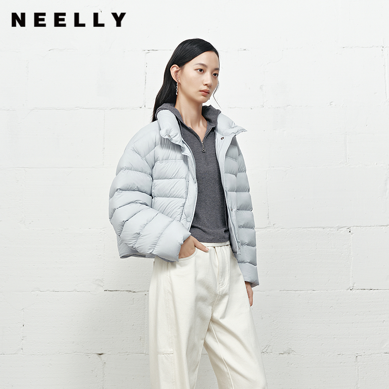 NEELLY纳俪商场同款冬新款轻盈短款羽绒服女宽松保暖90白鸭绒外套