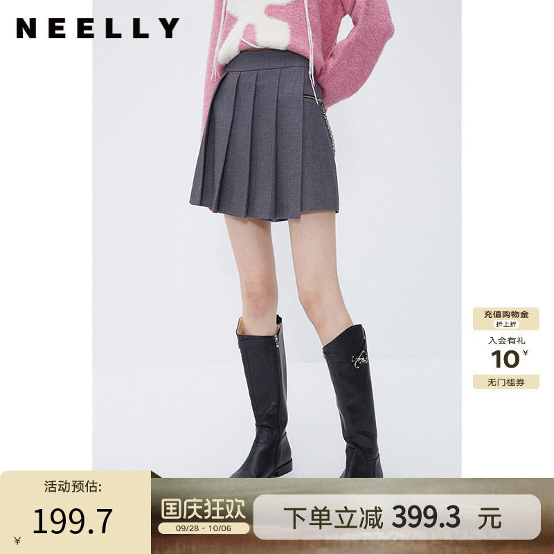 NEELLY纳俪商场同款高腰百褶裙裤女秋冬百搭防走光西装 a字短裤子