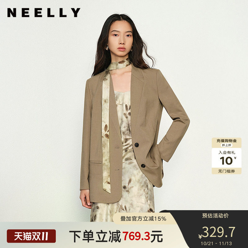 NEELLY纳俪商场同款春秋新款休闲百搭西装外套女廓形显瘦上衣