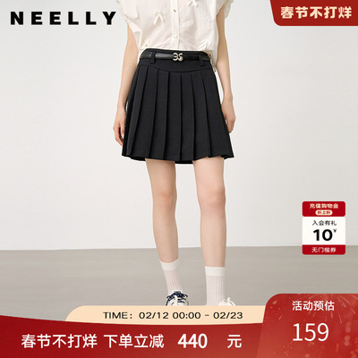 NEELLY纳俪商场同款春秋同款深色百褶裙女经典显瘦百搭短裙