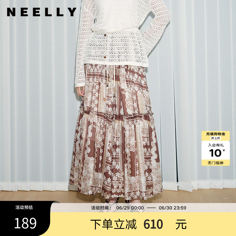 NEELLY纳俪商场同款春季新款波西米亚风休闲半身裙女百搭舒适长裙