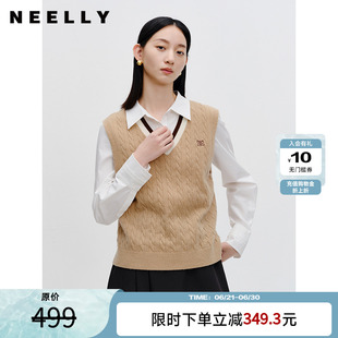 马甲 纯色v领百搭叠穿 NEELLY纳俪商场同款 绵羊毛针织背心女春新款