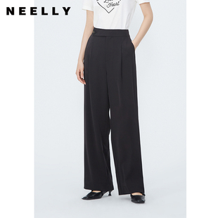 裤 NEELLY纳俪商场同款 女高腰宽松压褶简约西装 夏季 垂感直筒休闲裤