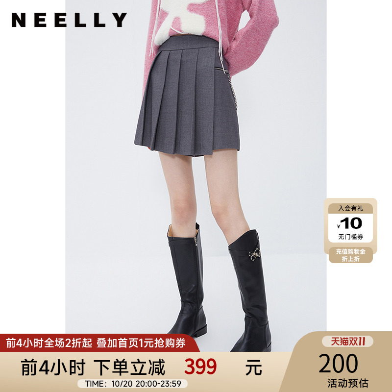 NEELLY纳俪商场同款高腰百褶裙裤女春款百搭防走光西装 a字短裤子