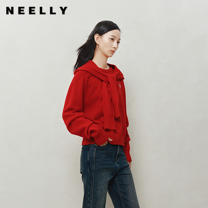 NEELLY纳俪商场同款冬季新款设计感休闲针织衫女亲肤通勤吸睛毛衣