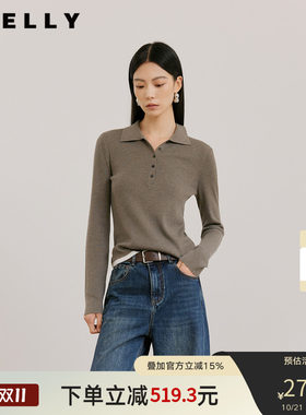 NEELLY纳俪商场同款秋季新款时尚简约POLO领针织衫女亲肤修身上衣
