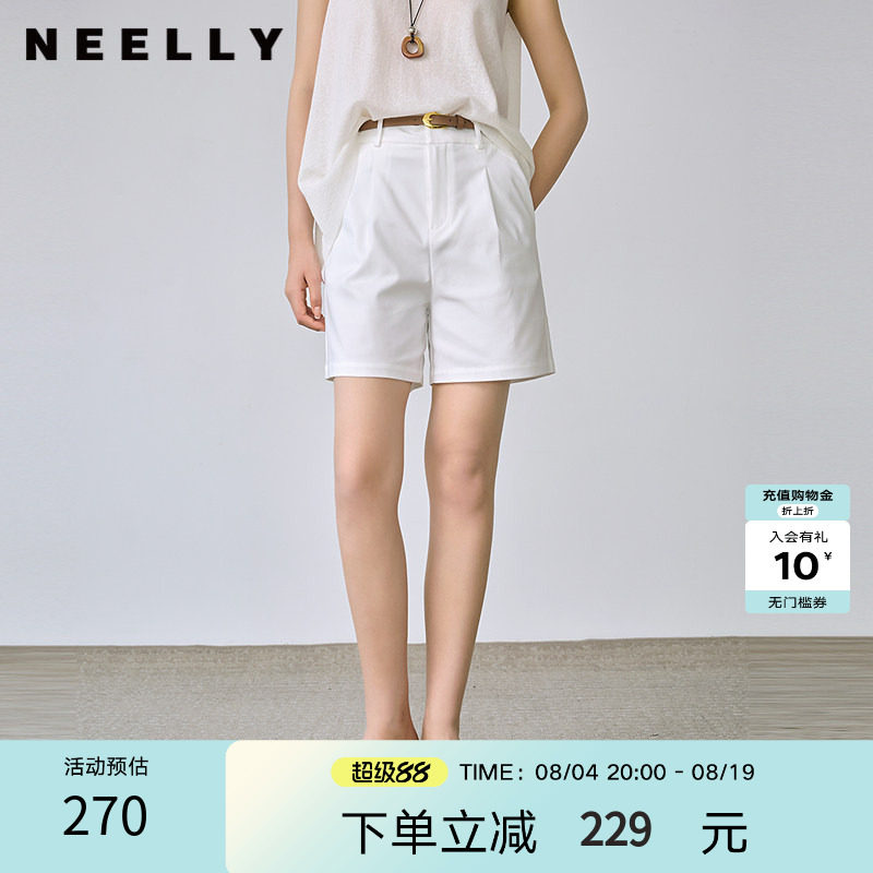NEELLY纳俪商场同款夏季新款时尚休闲舒适短裤女简约高腰直筒短裤