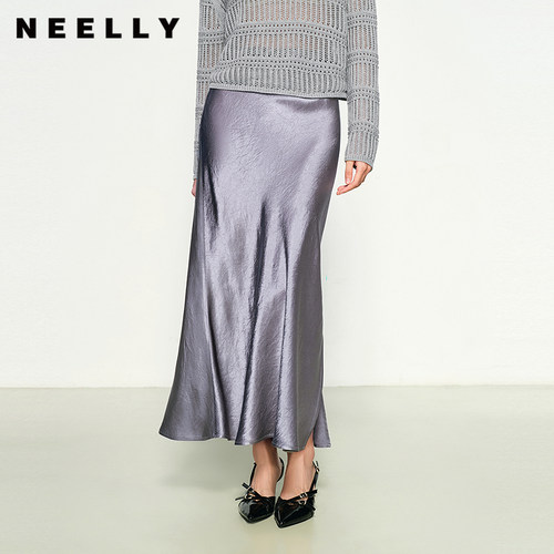 NEELLY纳俪商场同款春新款轻奢优雅半身裙女高腰垂感气质A字裙