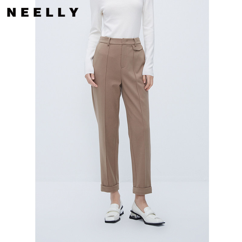 NEELLY纳俪商场同款直筒西装裤女秋冬高腰显瘦职业通勤休闲萝卜裤