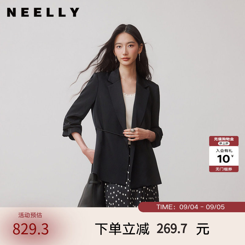 NEELLY纳俪商场同款秋季新款新中式盘扣收腰西装女气质通勤短外套