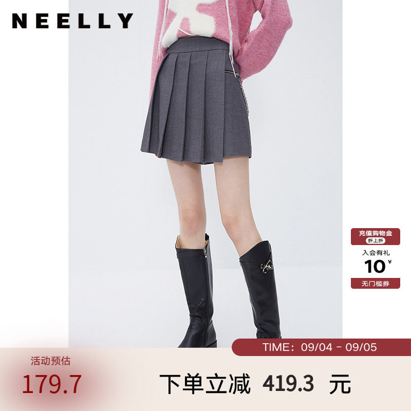 NEELLY纳俪商场同款高腰百褶裙裤女秋冬百搭防走光西装 a字短裤子