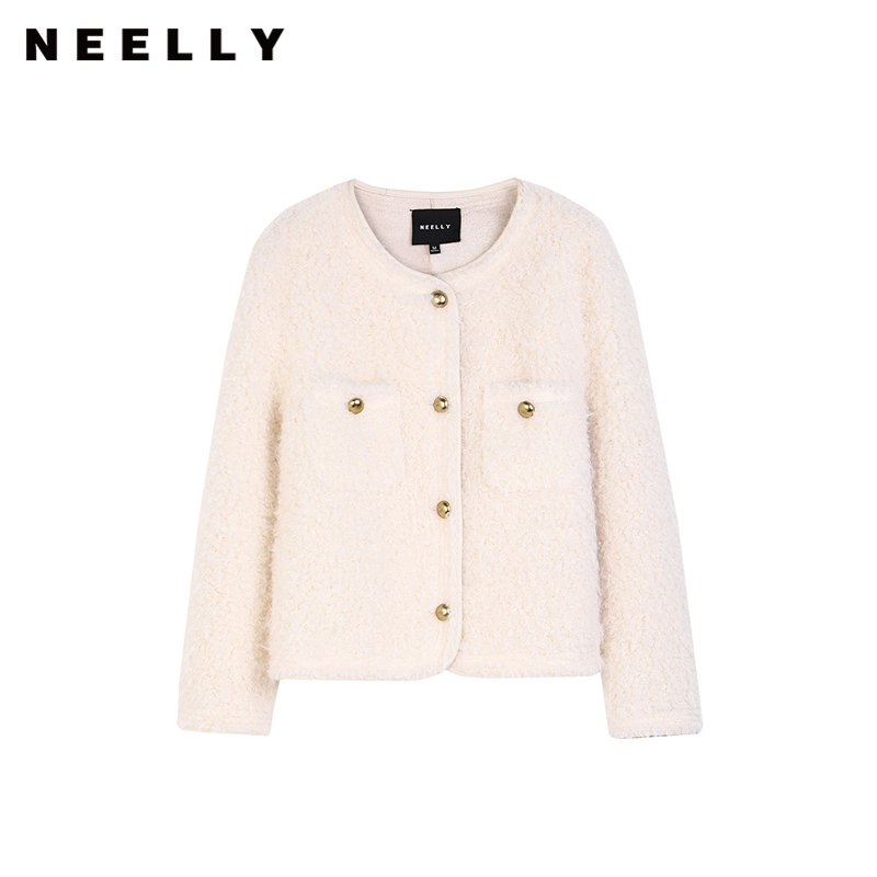 NEELLY纳俪商场同款冬新款气质名媛小香风外套女皮毛一体毛绒上衣