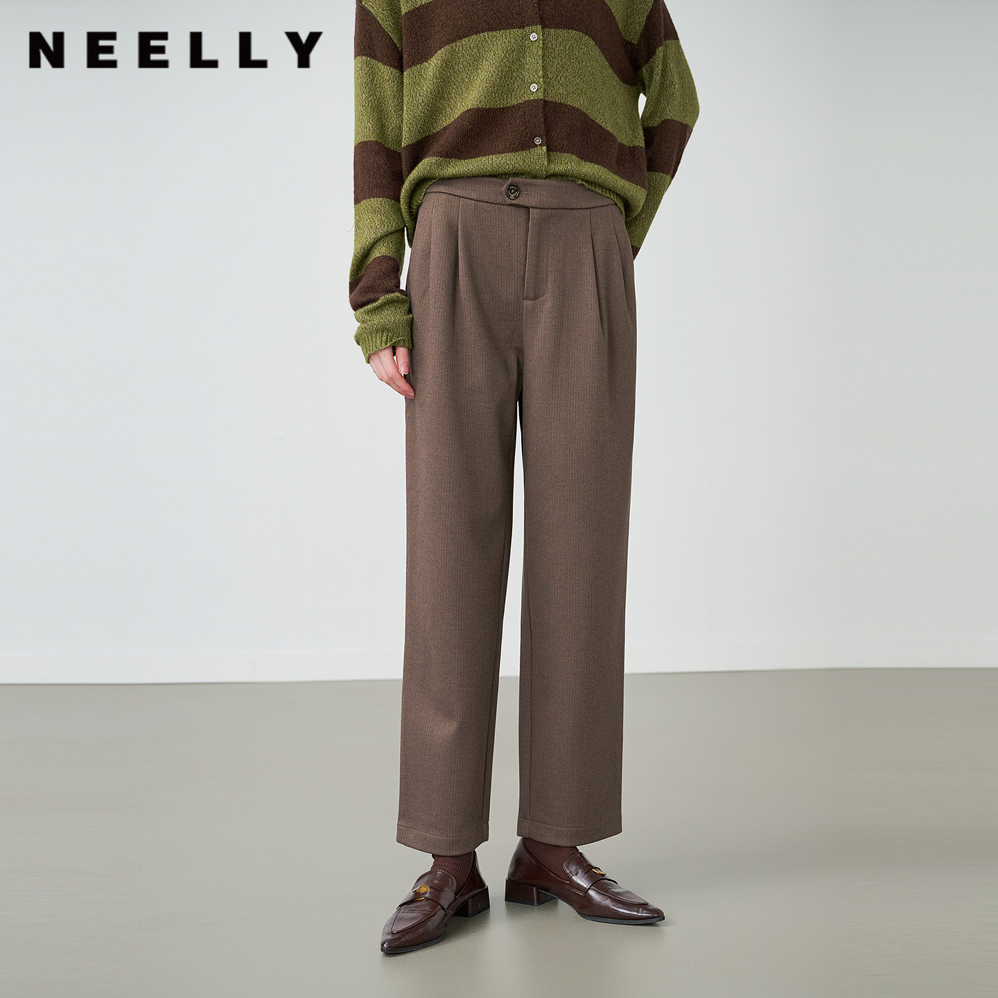 NEELLY纳俪商场同款冬季新款时尚通勤锥形休闲裤女复古百搭长裤