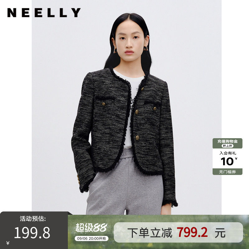 NEELLY纳俪商场同款春秋款绵羊毛小香风短外套女百搭通勤短上衣图片