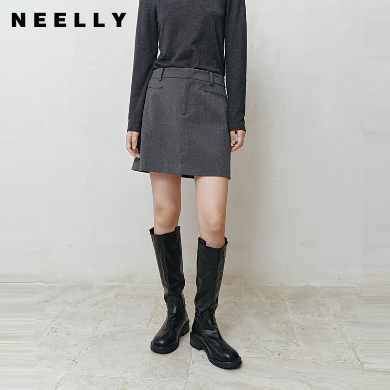 NEELLY纳俪商场同款冬季新款气质通勤半身裙女A字百搭简约短裙