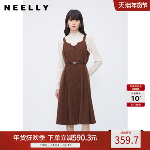 NEELLY纳俪商场同款法式套装背带裙秋冬高级感甜美显瘦毛衣连衣裙