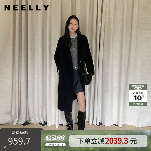 NEELLY纳俪商场同款冬季新款山羊绒高级气质双面呢大衣女羊毛外套