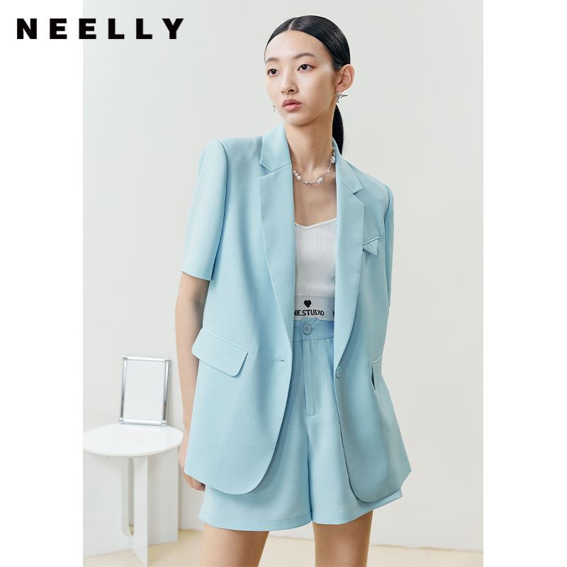 NEELLY纳俪商场同款新款短袖西装外套女宽松版通勤上衣