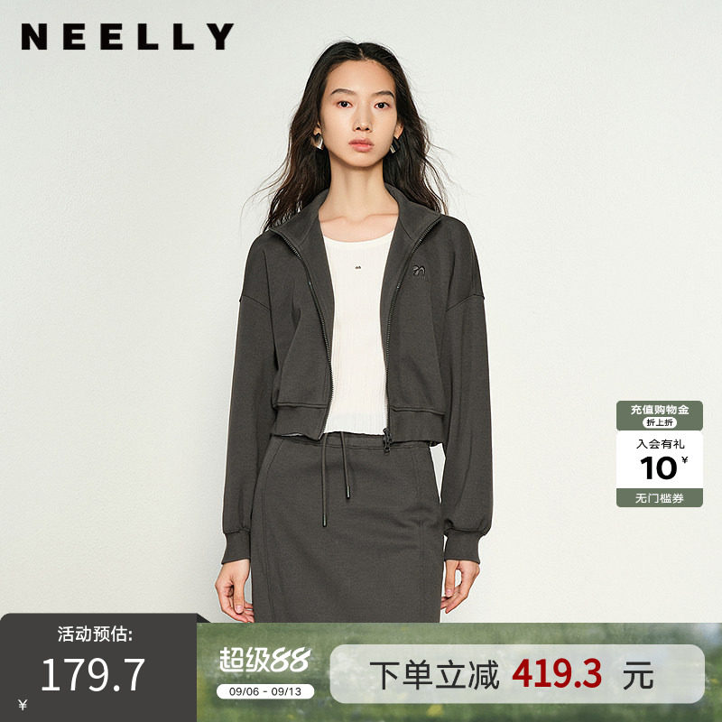 NEELLY纳俪商场同款春秋新款休闲简约卫衣短外套女舒适慵懒上衣
