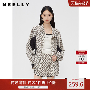 NEELLY纳俪商场同款休闲宽松时尚套装女秋款花夹克薄外套百搭短裤