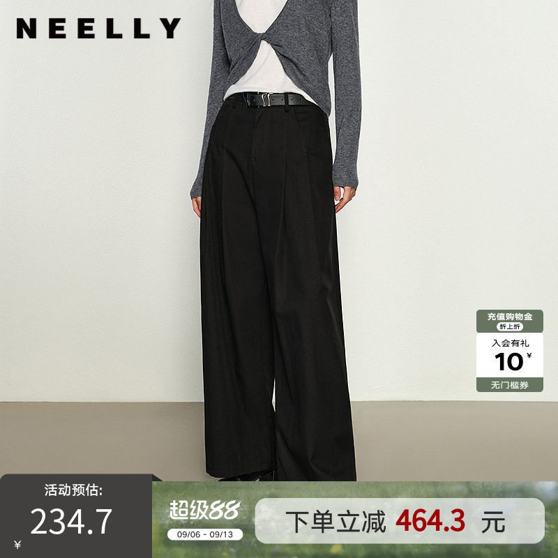 NEELLY纳俪商场同款春季新款宽松直筒阔腿裤女丹宁显瘦长裤