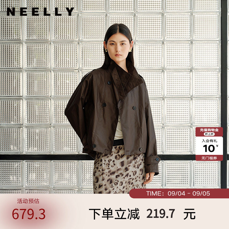 NEELLY纳俪商场同款春季新款宽松廓形短款风衣女气质高级感外套