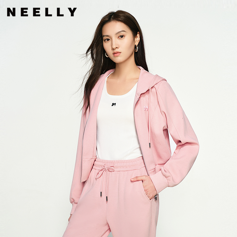 NEELLY纳俪商场同款春新款时尚休闲正肩显瘦卫衣外套女个性短外套