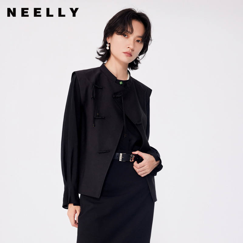 NEELLY纳俪商场同款夏季新款设计感新中式小立领无袖上衣马甲女