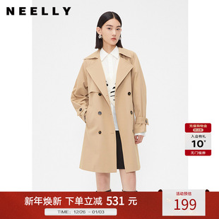 简约高级感秋大衣外套 风衣女经典 NEELLY纳俪商场同款 卡其色中长款
