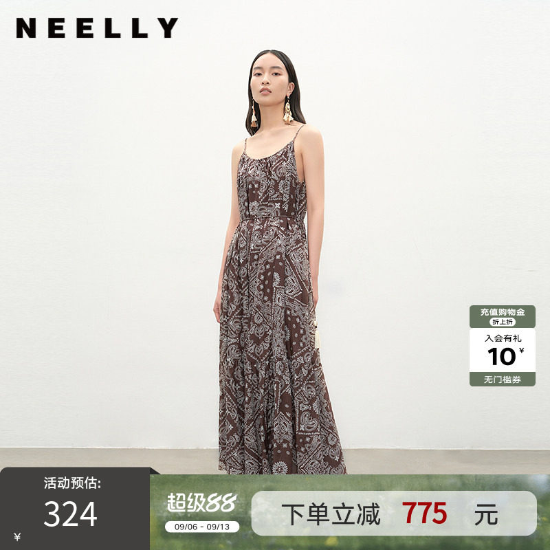 NEELLY纳俪商场同款夏新款时尚复古潮流连衣裙女个性出街长裙