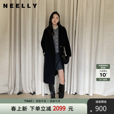 NEELLY纳俪商场同款冬季新款山羊绒高级气质双面呢大衣女羊毛外套