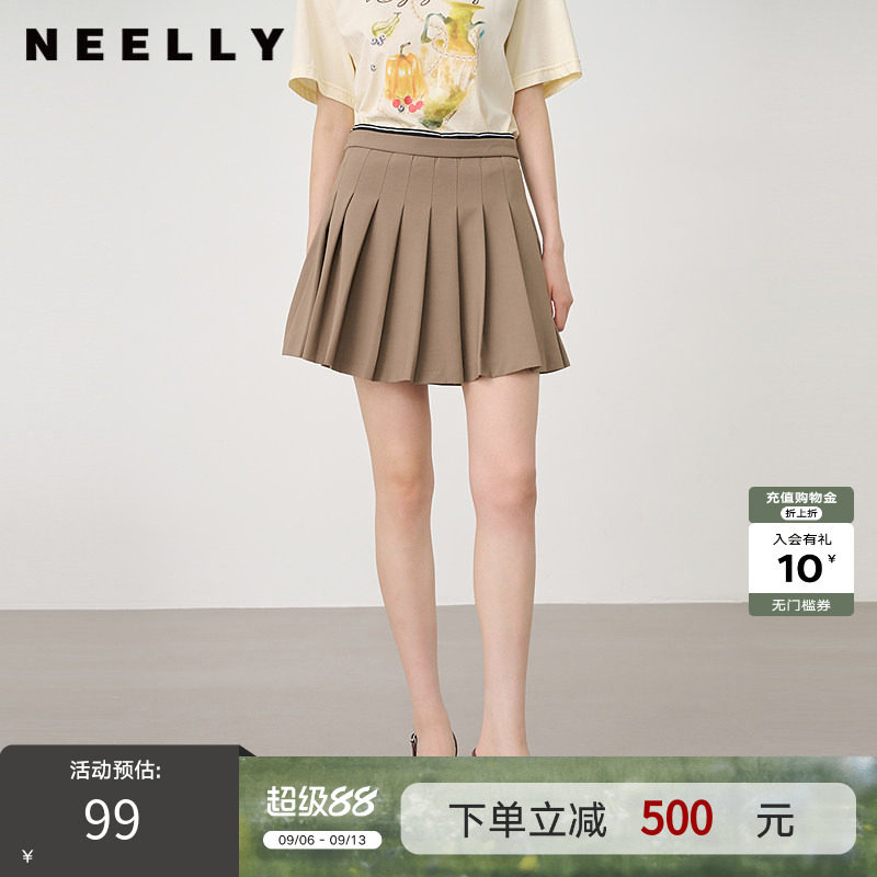 NEELLY纳俪商场同款夏季新款百搭学院风减龄百褶裙女显瘦休闲短裙