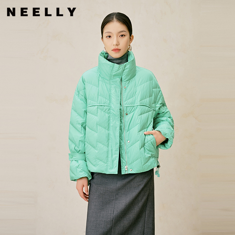 NEELLY纳俪商场同款冬季新款绿色短款小个子立领保暖羽绒服外套女