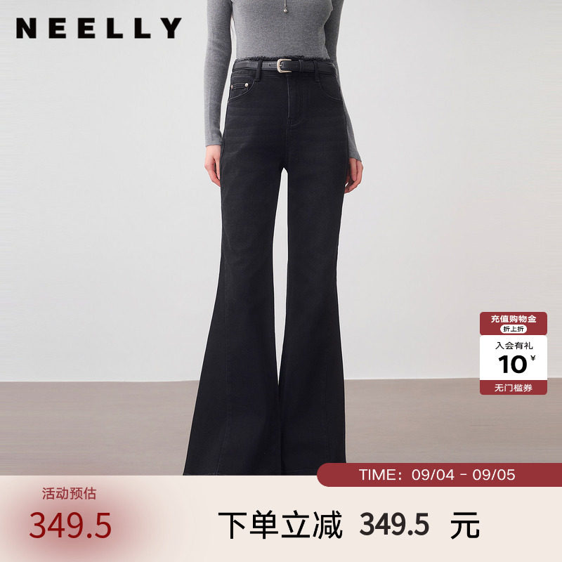 NEELLY纳俪商场同款冬季新款时尚修身显瘦喇叭裤女百搭舒适长裤