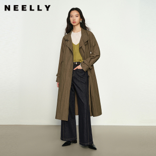 NEELLY纳俪商场同款 通勤简约风纯色休闲风衣女宽松外套 春季 新款