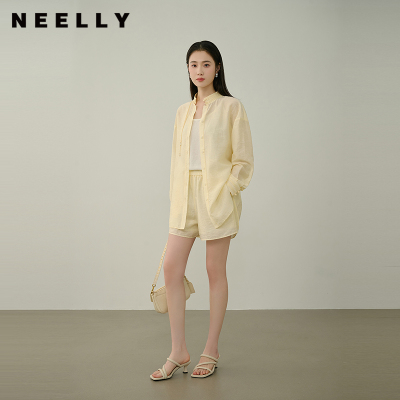 NEELLY纳俪商场同款夏新款时尚休闲潮流套装女气质衬衫短裤两件套