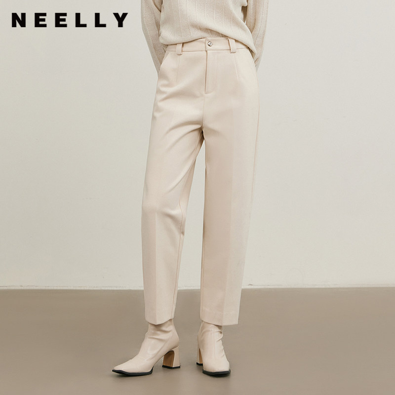 NEELLY纳俪商场同款冬新款直筒加绒显瘦西装裤女百搭修饰腿型长裤