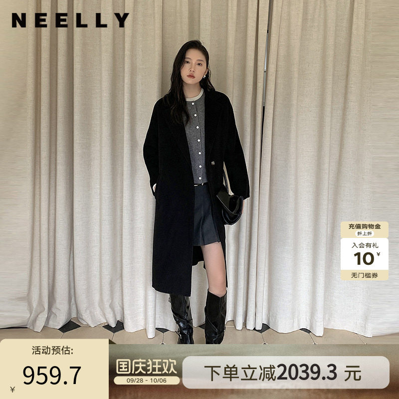 NEELLY纳俪商场同款冬季新款山羊绒高级气质双面呢大衣女羊毛外套