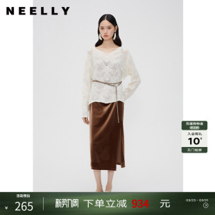 气质镂空针织套装 两件套裙装 垂感连衣裙春秋款 NEELLY纳俪商场同款