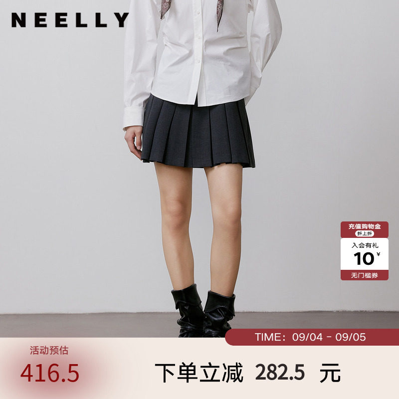 NEELLY纳俪商场同款秋季新款经典学院风减龄百褶裙女气质百搭短裙
